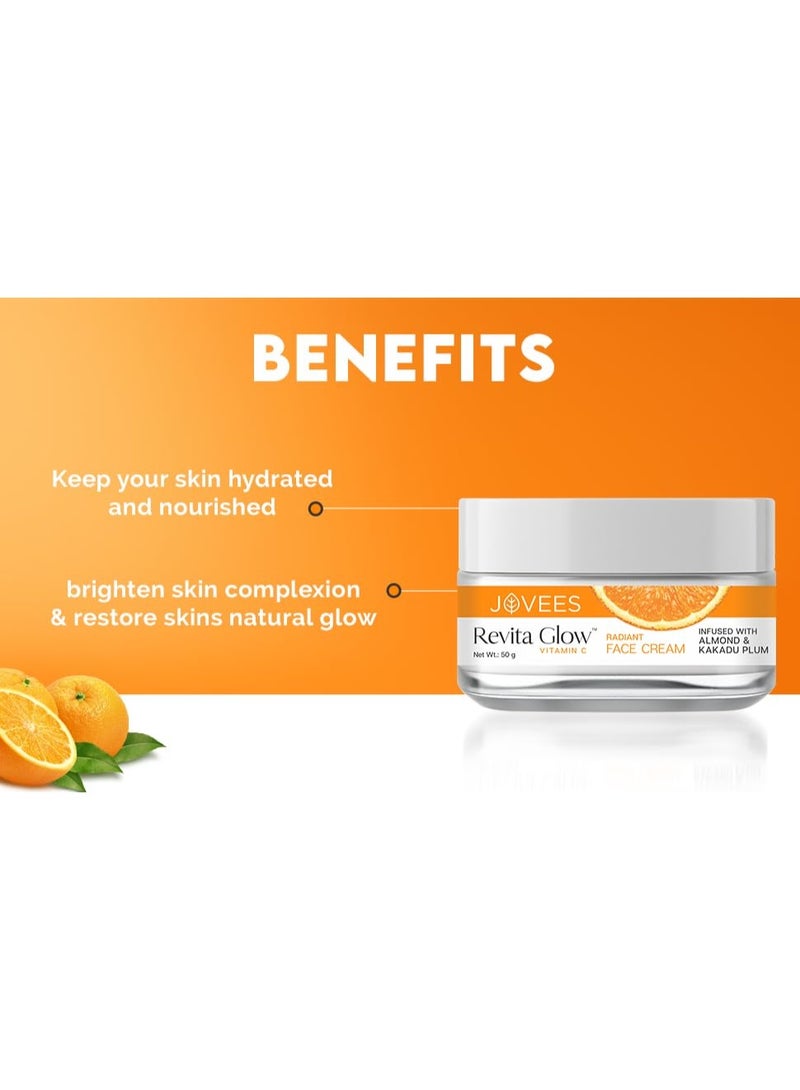 Jovees Revita Glow Vitamin C Cream Infused with Almond & Kakadu Plum | Reduces Dark Spots, Hyperpigmentation & Fine Line Apperances | For All Skin Type 50G - Image 3